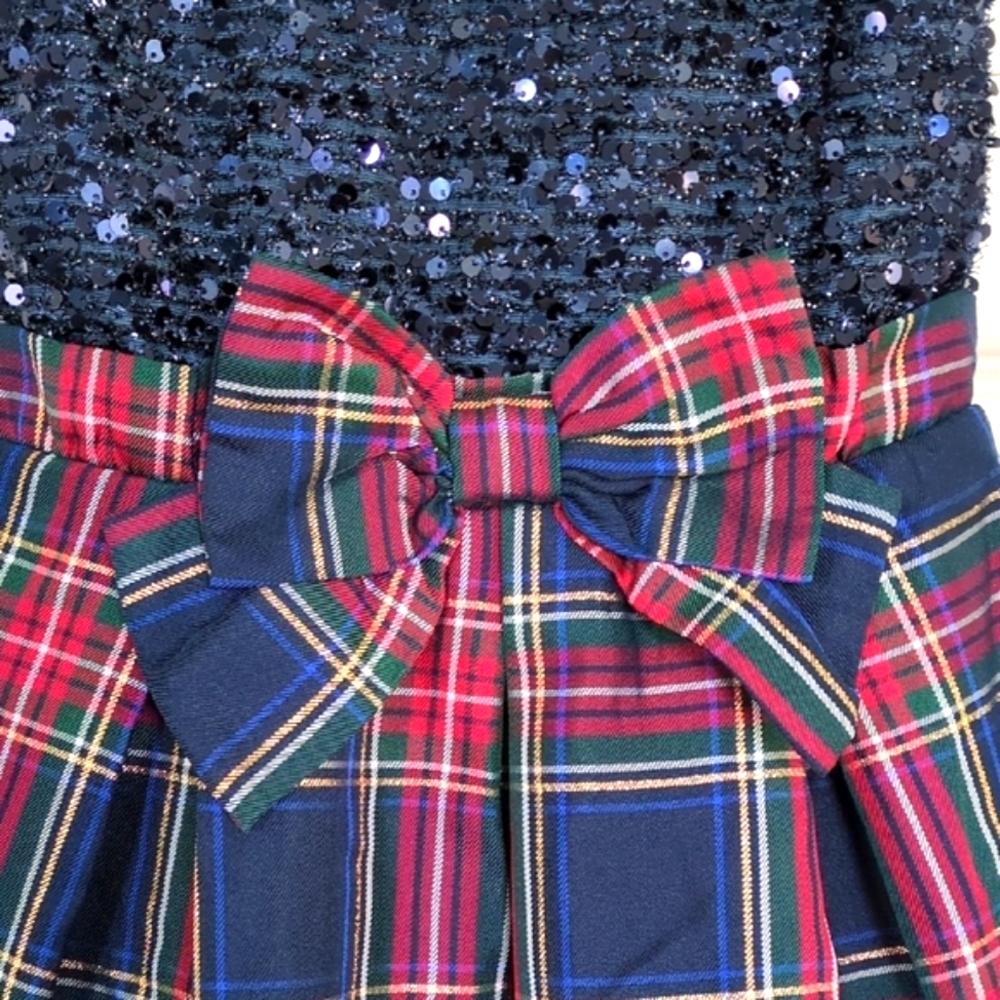 Place Navy Sequin Top with Red Plaid Skirt Dress
